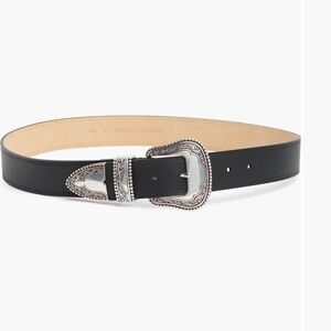 Vince Camuto Western Buckle Belt Black Faux Leather and Silver Hardware Medium